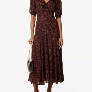 Reformation - Chic Black and Red Floral Dress with Puff Sleeves